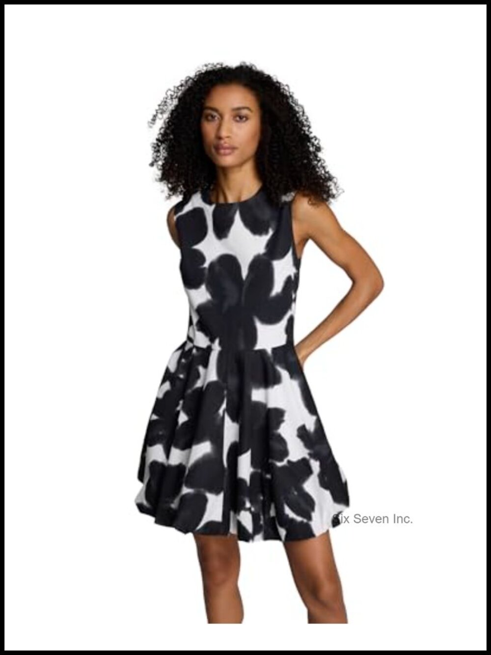 Sleeveless Printed Cotton Bubble Hem Mini Dress - Fit & Flare, Zipper Back